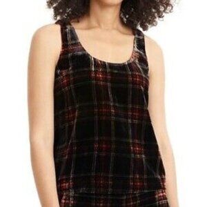 J Crew Stewart Black & Red Tartan Plaid Velvet Sleeveless Top Size 4